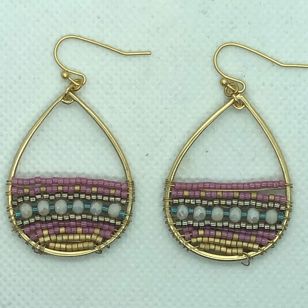 Beaded Pear Earrings - Pink